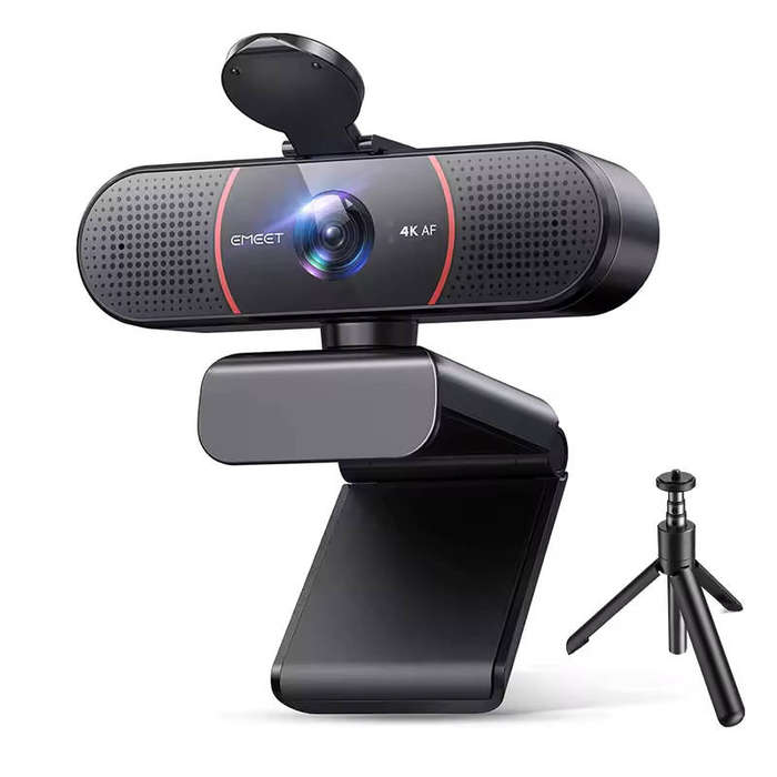 EMEET C960 4K Webcam with Tripod, 4K UHD Sony Sensor, 3 Adjustable Height Mini Tripod w/Privacy Cove