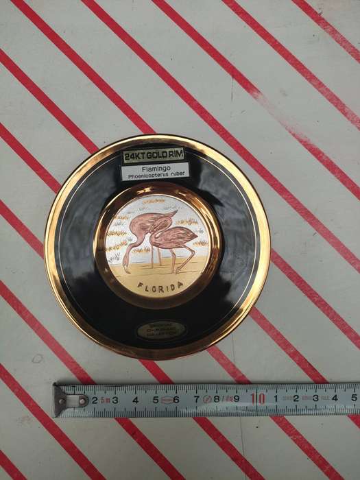 Chokin Art 24K Gold Layered FLORIDA FLAMINGO Souvenir Plate