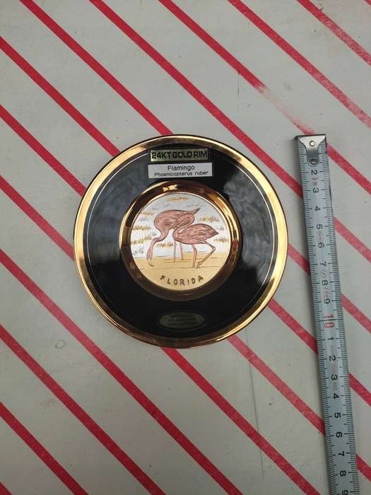 Chokin Art 24K Gold Layered FLORIDA FLAMINGO Souvenir Plate