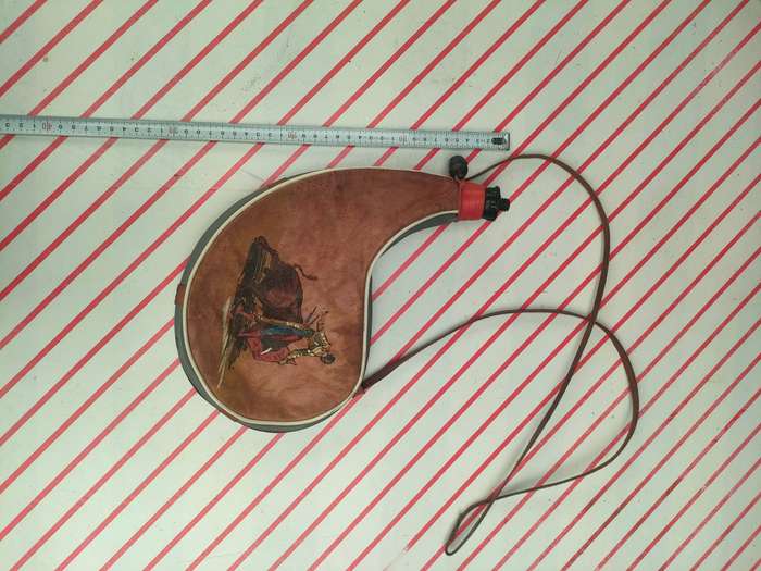 Vintage Bota Bag Leather Canteen Wine or Water Flask with Spanish Bullfighter Image