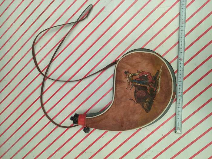 Vintage Bota Bag Leather Canteen Wine or Water Flask with Spanish Bullfighter Image
