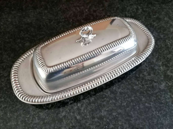 Elegant Silver-Plated Butter Dish with Glass Insert