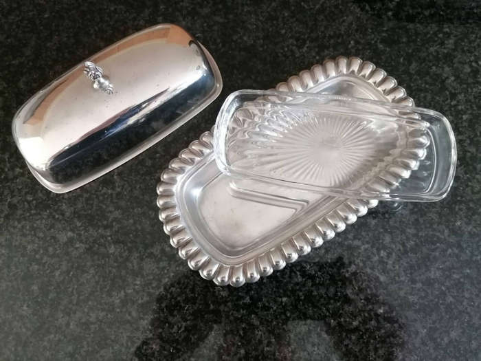 Elegant Silver-Plated Butter Dish with Glass Insert