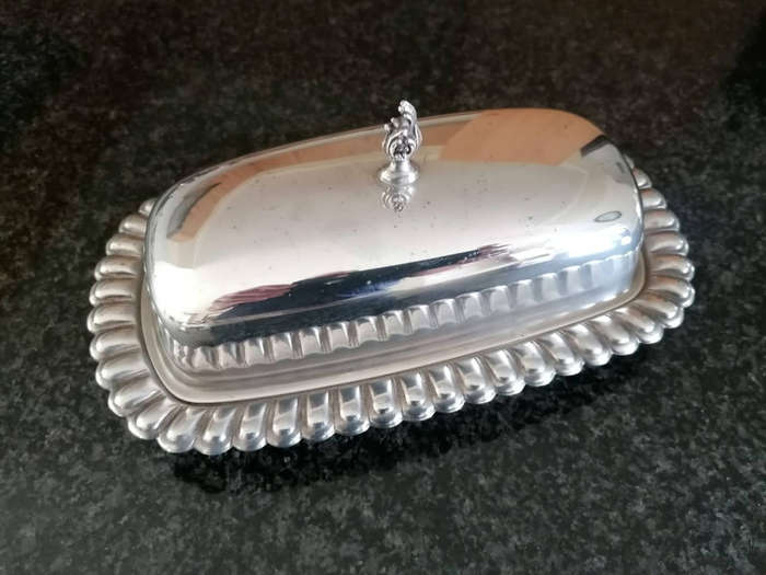 Elegant Silver-Plated Butter Dish with Glass Insert