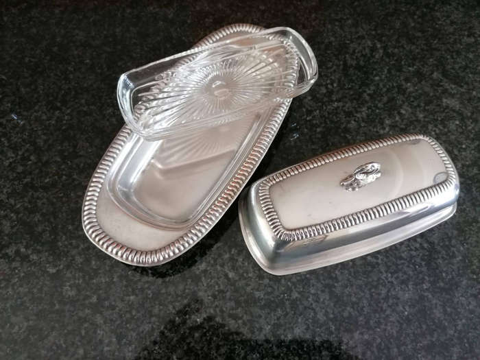 Elegant Silver-Plated Butter Dish with Glass Insert
