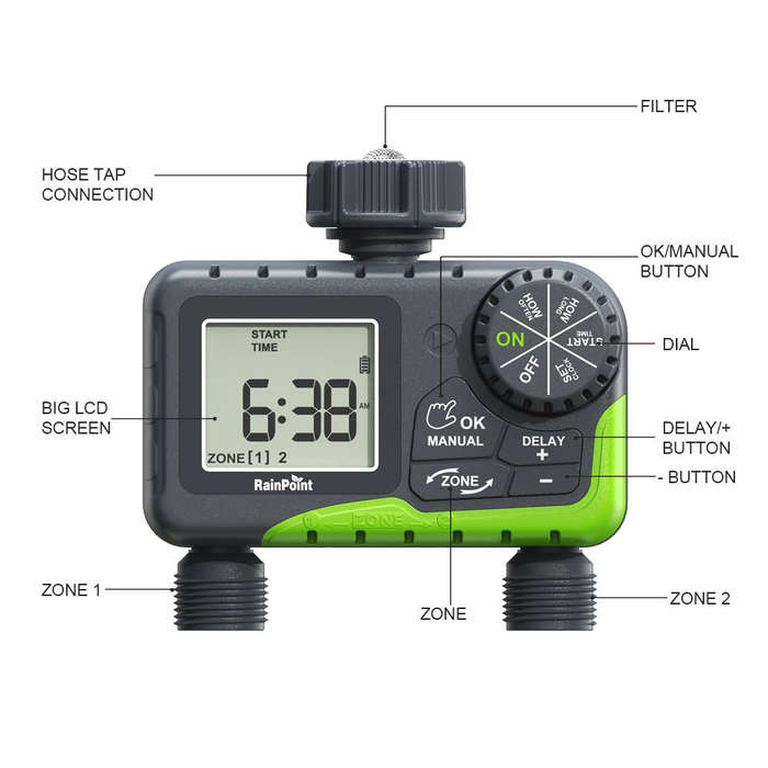 RainPoint Wireless Digital 2-Zone Irrigation Timer