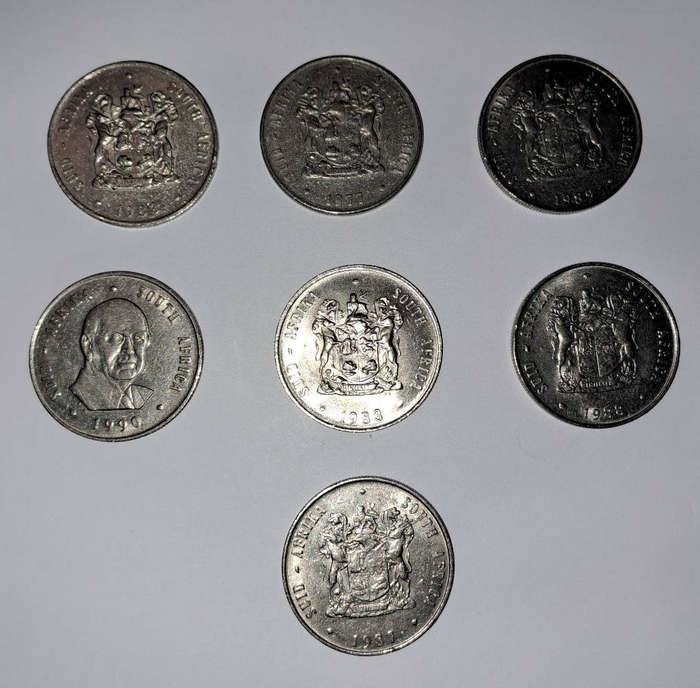 Set of 7 south african 1 rand coins