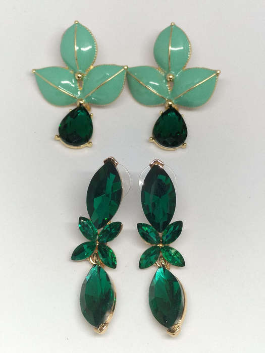 Earrings Emerald Green set of 2