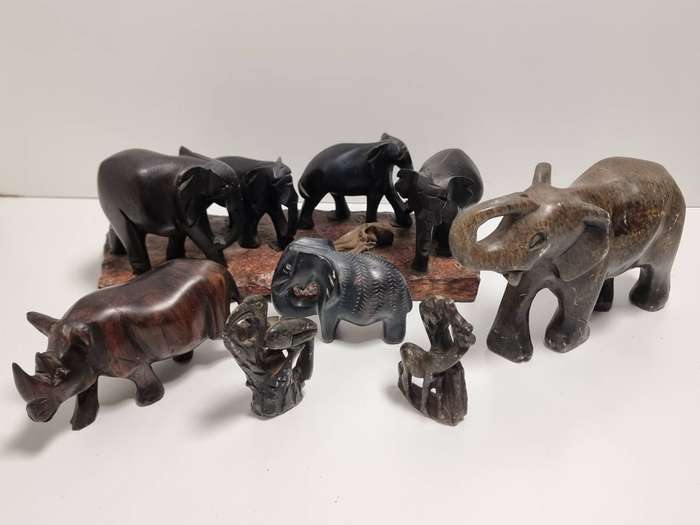 Collection of Elephant Carvings and Other