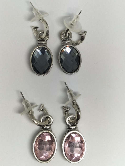 Earrings Oval Pink and Grey Crystal set of 2