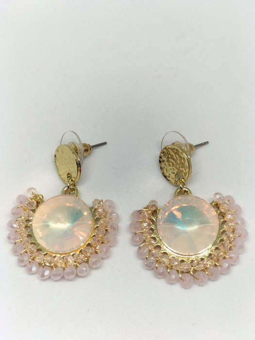 Earrings Beautiful Blue and Pink Beaded Fan-Shaped set of 2
