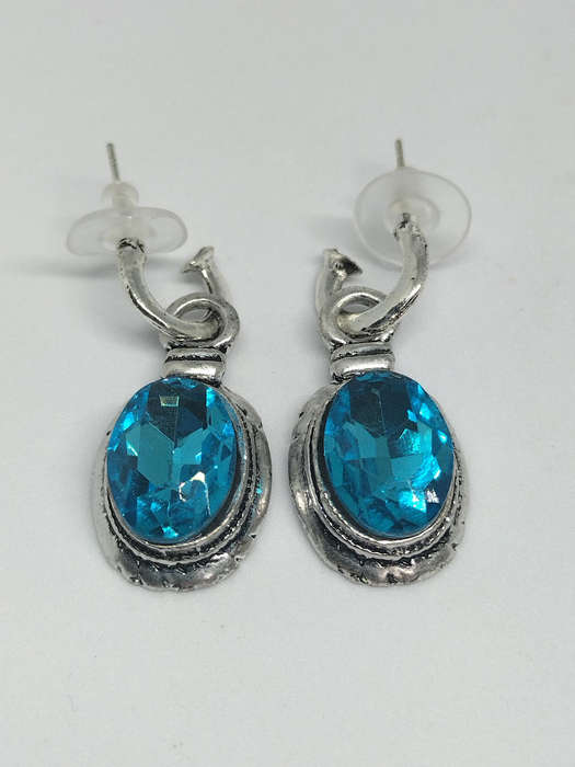 Earrings Oval Blue and Clear crystal set of 2