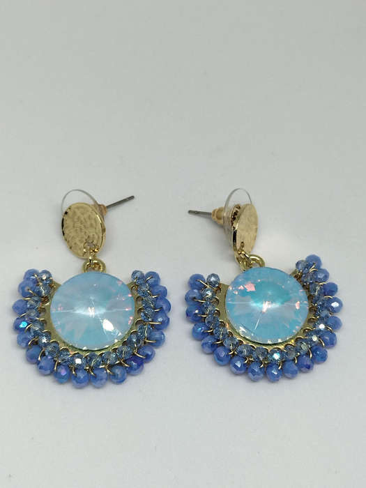 Earrings Beautiful Blue and Pink Beaded Fan-Shaped set of 2