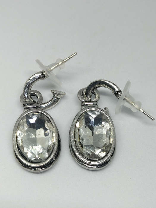 Earrings Oval Blue and Clear crystal set of 2