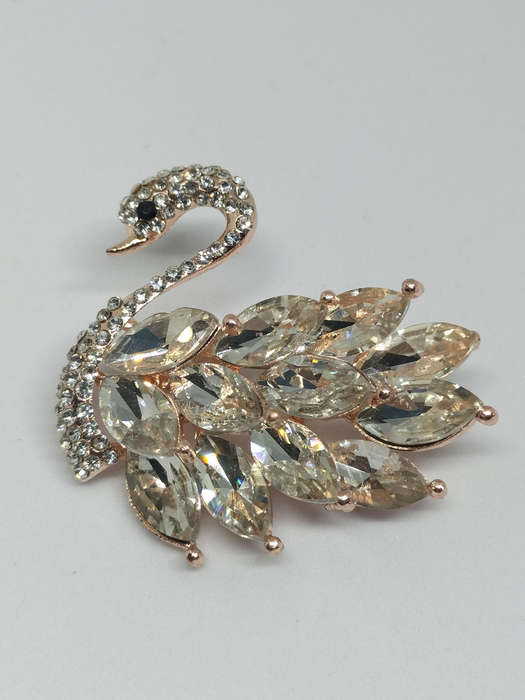 Glamorous Rose Gold Colour Swan Brooch