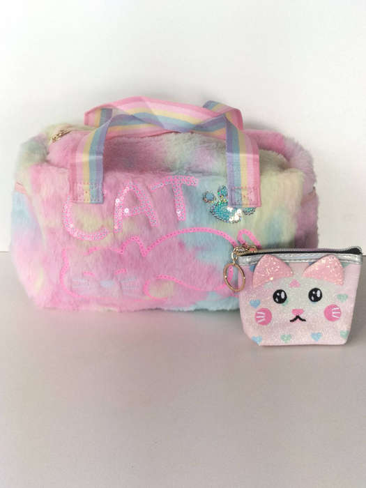 Fluffy Handbag and Glittery Purse Set