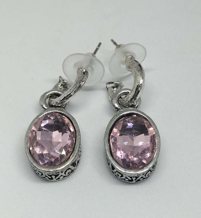 Earrings Oval Pink and Grey Crystal set of 2