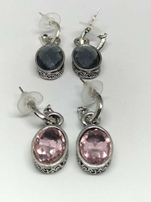 Earrings Oval Pink and Grey Crystal set of 2