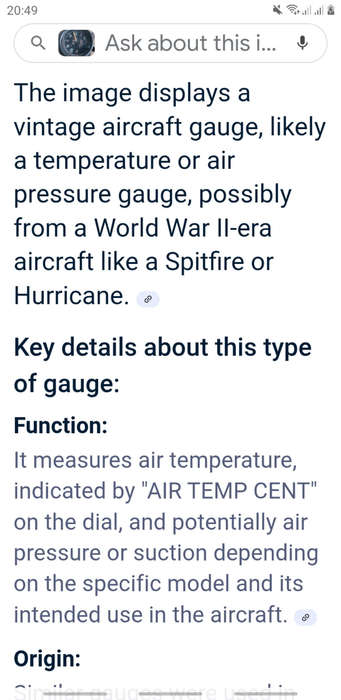 Vintage aeroplane pressure gauge