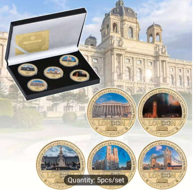 5 Designs Famous London Landmarks Coin set with Certificate in display box."5×40mm Coins" New