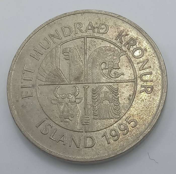 1995 ISLAND 100 KR- EITT HUNDRAD KRONUR COIN