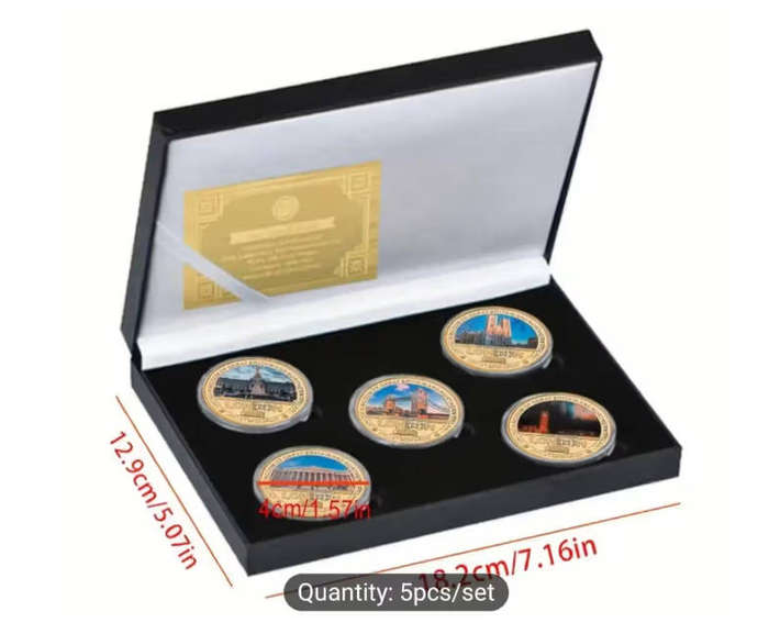 5 Designs Famous London Landmarks Coin set with Certificate in display box."5×40mm Coins" New