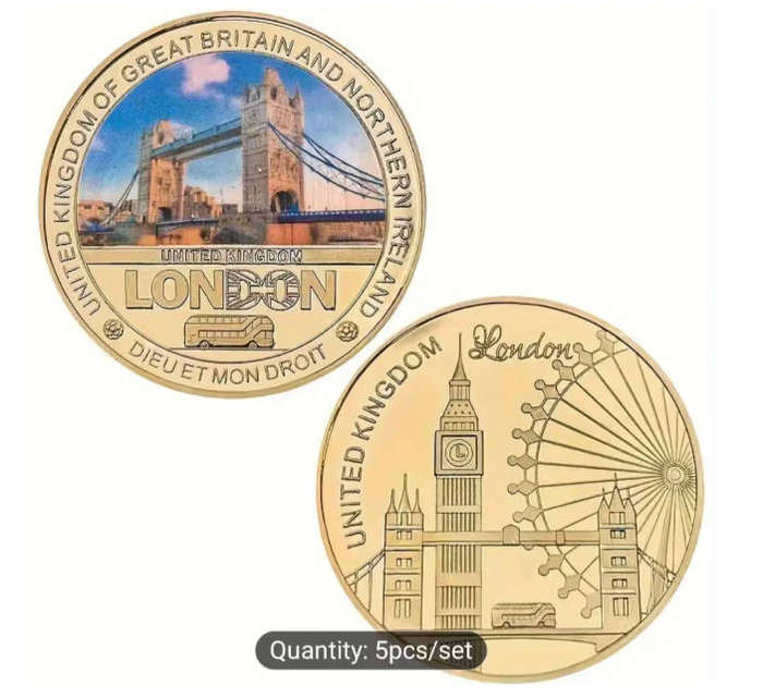 5 Designs Famous London Landmarks Coin set with Certificate in display box."5×40mm Coins" New