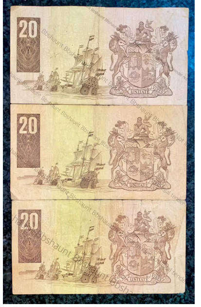 Three South Africa Twenty Rand Bank Notes 2 x CL Stals & 1 x GPC de Kock (1 bid takes all)