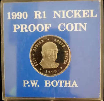 1990 South Africa R1 Nickel Proof Coin P.W. Botha Original Case - Collectible