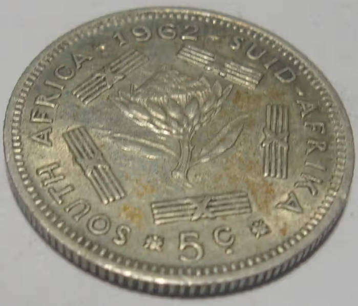 1962 Silver South Africa 5 Cents Coin