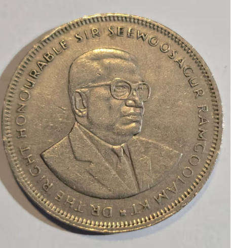 1987 Five Mauritius Rupees Coin