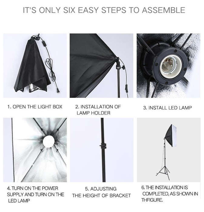 50x70cm Softbox Photography Lighting Kit  Studio Continuous Light with Stand & E27 Bulb