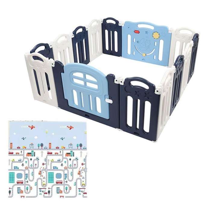 Foldable Baby Safety Play Yard with Mat  Indoor & Outdoor Toddler Activity Fence