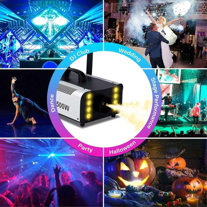1500W Portable LED Stage Fog Smoke Machine  8-LED RGB Lights with Remote Control & Wired Controller