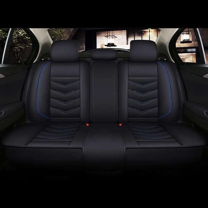 5-Piece Universal PU Leather Car Seat Cover Set  Blue & Black  Front & Rear Seat Protection for Ca