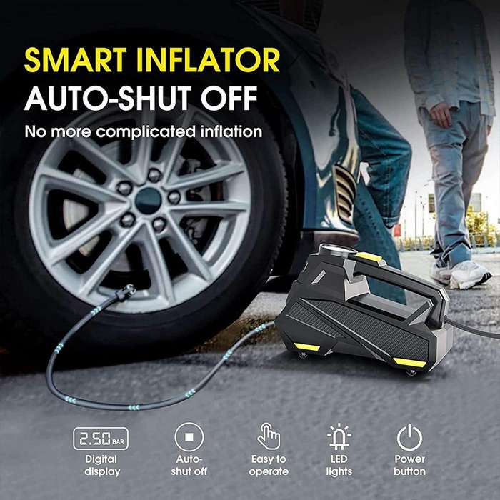 Portable Digital Display Inflatable Air Pump  Rechargeable Tyre Inflator with Keyring & LED Light