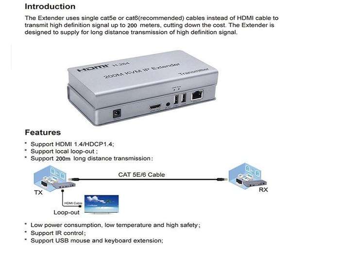 HDMI KVM IP Extender  200m Full HD 1080p Over Ethernet with USB & IR Support