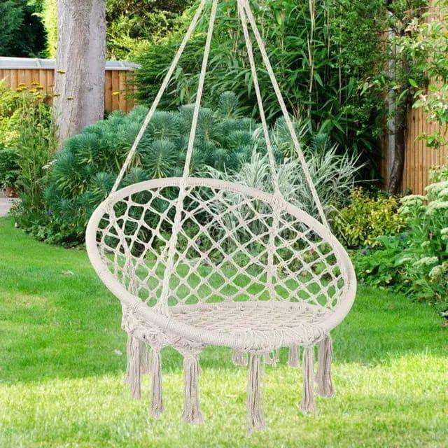 Hand-Woven Cotton Rope Hanging Hammock Chair - Single Person Swing Seat for Indoor & Outdoor Relaxat