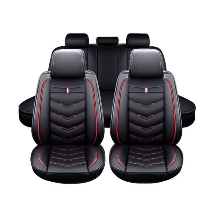 5-Piece Universal PU Leather Car Seat Cover Set  Red & Black  Front and Rear Seat Protection for M
