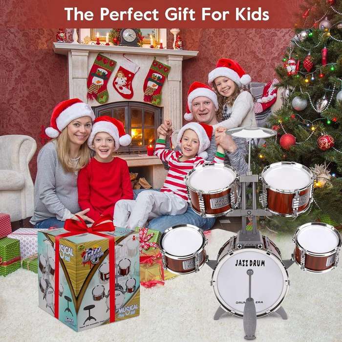 Kids' Junior 5-Piece Drum Set  Complete Musical Instrument Kit with Stool & Sticks  Ideal for Young