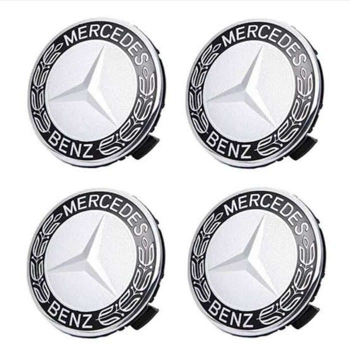 Mercedes Benz Wheel Badges, Black & Silver (4 piece)