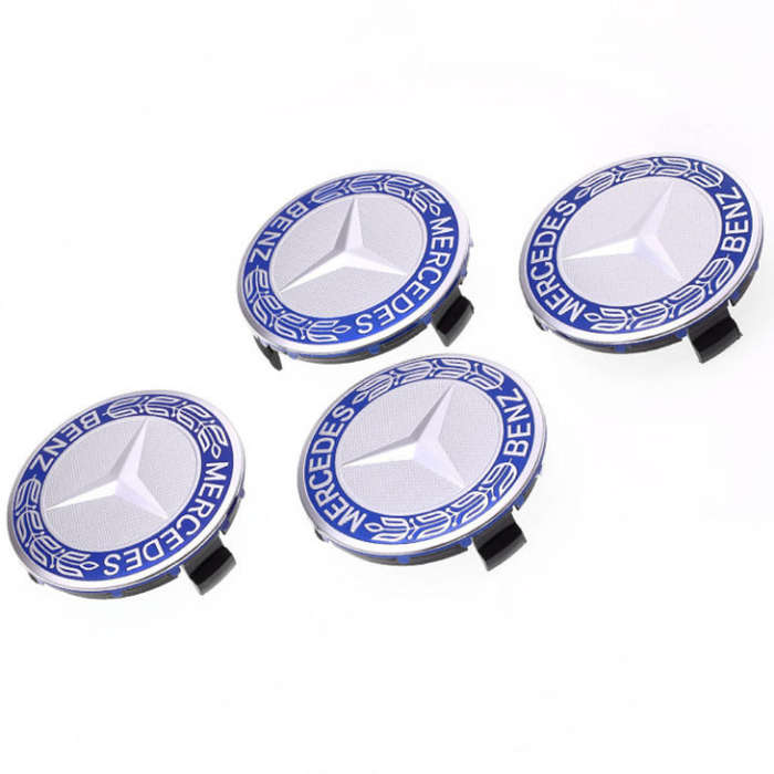 Mercedes Benz Wheel Badges, Blue & Silver (4 piece)