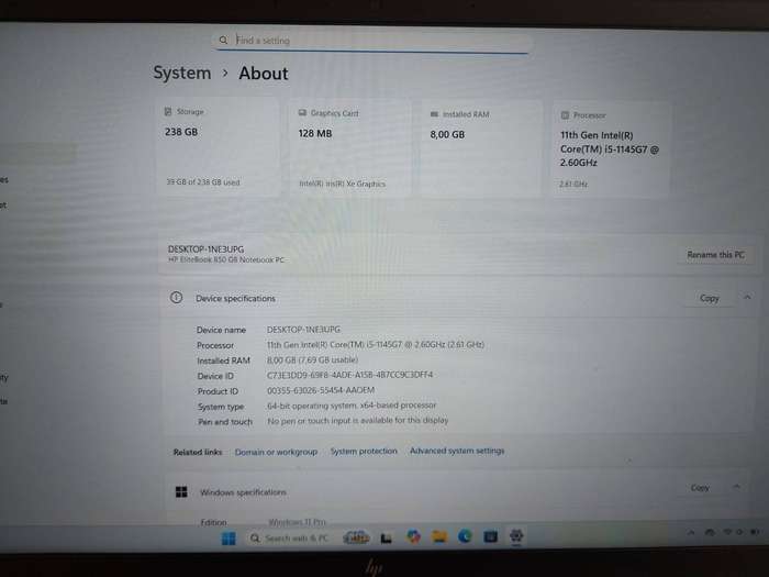 2021 HP EliteBook 850 G8 Core i5-1145G7 @2.60GHz 8GB RAM 256GB NVMe SSD