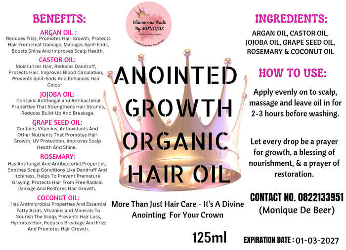 125ml Anointed Growth Organic Hair Oil