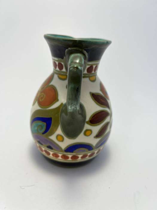 Gouda Pottery, Zuid Holland, Victoria Royal Holland Signed Art Deco Floral Ceramic Pitcher