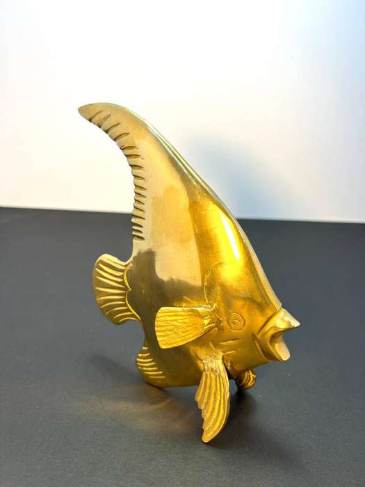 Vintage Brass Angel Fish Statue  Gatco Solid Brass Figurine / Paperweight