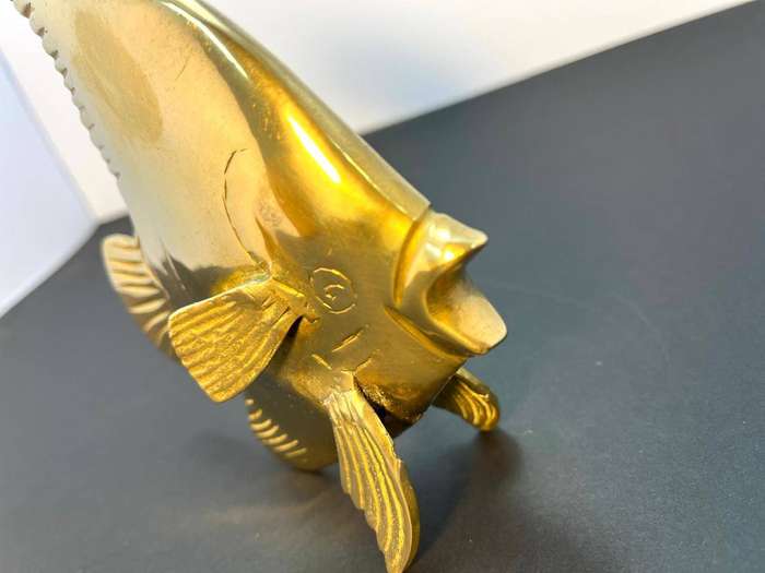 Vintage Brass Angel Fish Statue  Gatco Solid Brass Figurine / Paperweight