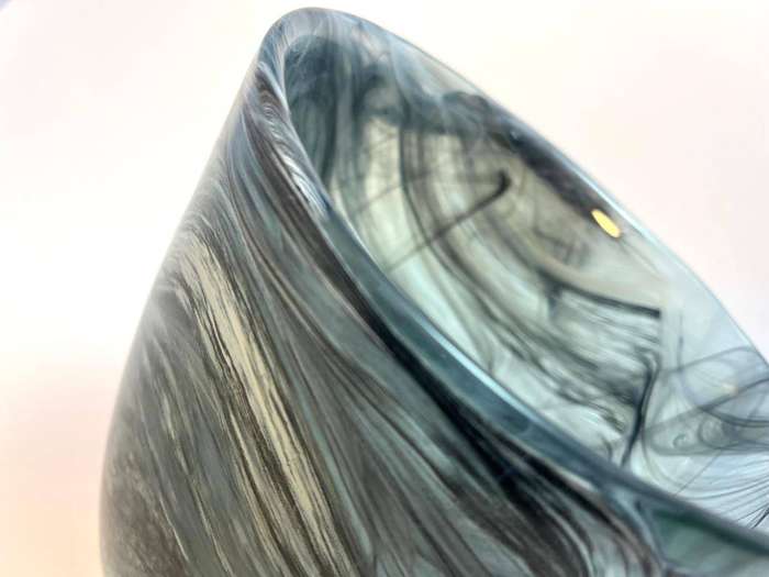 Swirled Rotary-Style Grey-Blue Glass Vase  Handmade in Spain