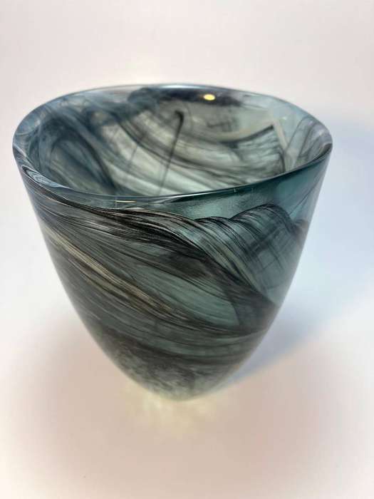 Swirled Rotary-Style Grey-Blue Glass Vase  Handmade in Spain
