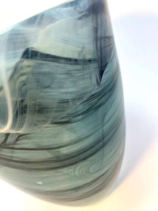 Swirled Rotary-Style Grey-Blue Glass Vase  Handmade in Spain